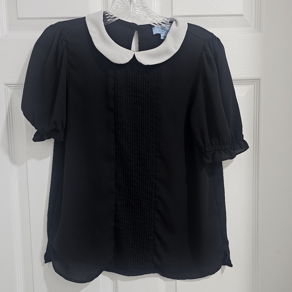 CeCe Black Blouse with White Collar